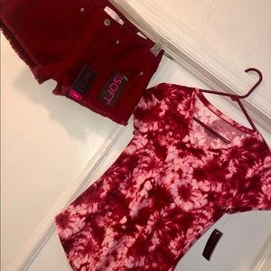 NWT TIE DYE V NECK TOP MATCHING SHORTS S